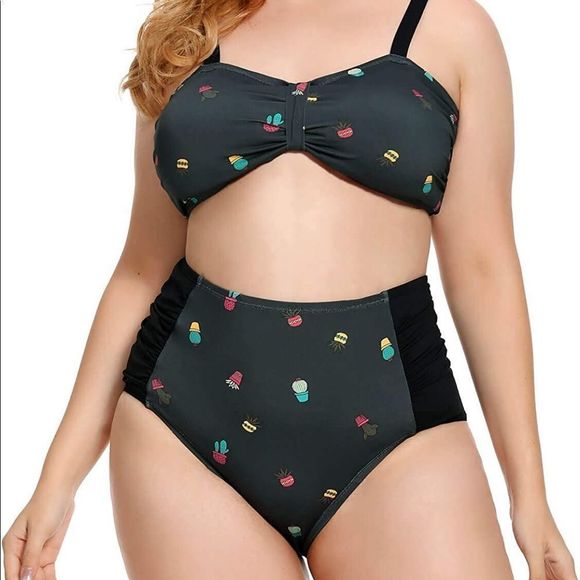 As Rose Rich Other - Women’s Plus Size Two Piece Swimsuits Black Cactus Size 3x NWT